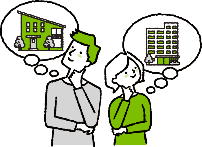 住宅を考える男女のイラスト